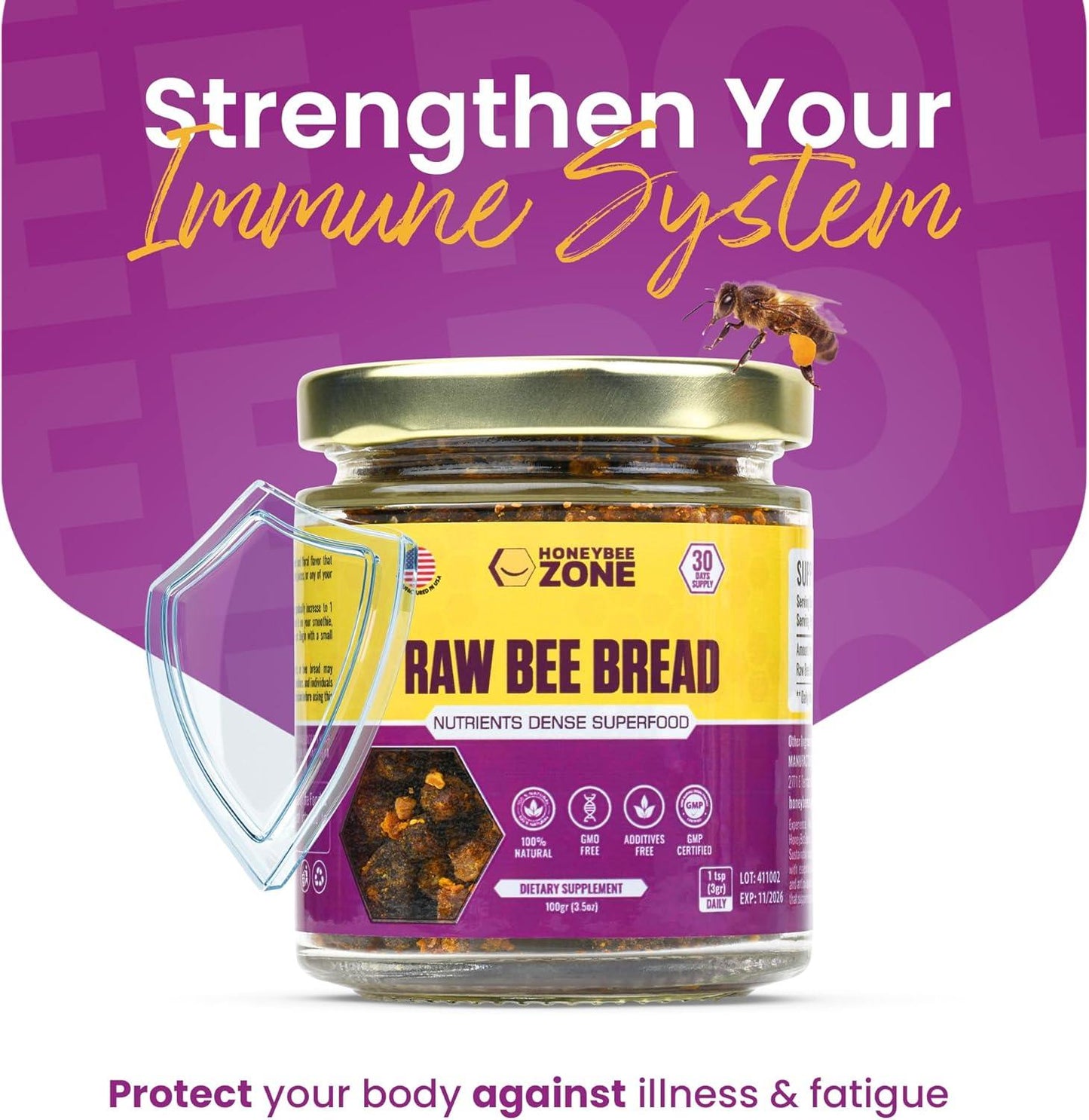 100% Natural Raw Bee Bread Non-GMO, Gluten-Free, 3.5 oz Bee Supplement - HONEYBEEZONE