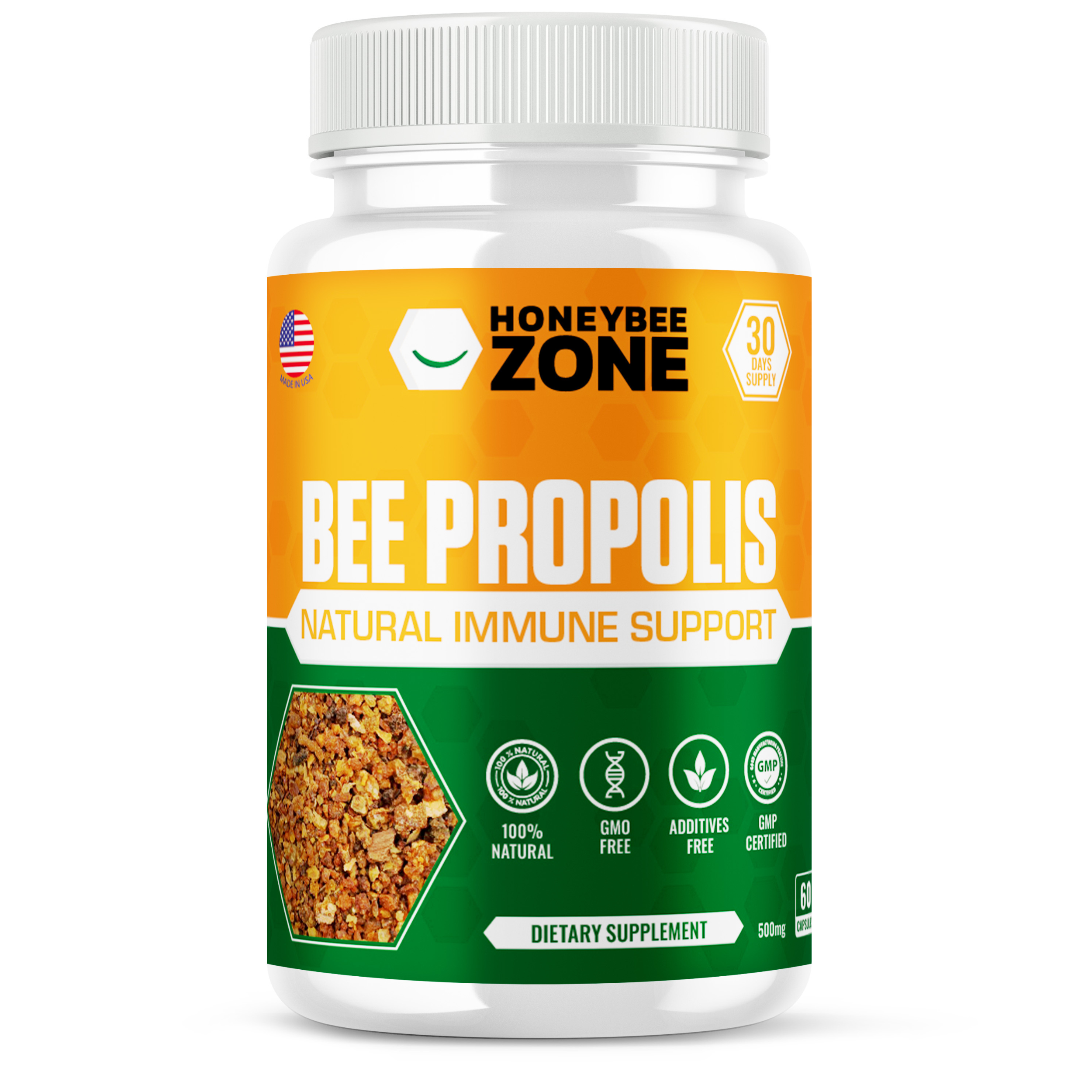 Bee Propolis Extract Capsules, 500 mg 60 Vegan Capsules for Men and Women