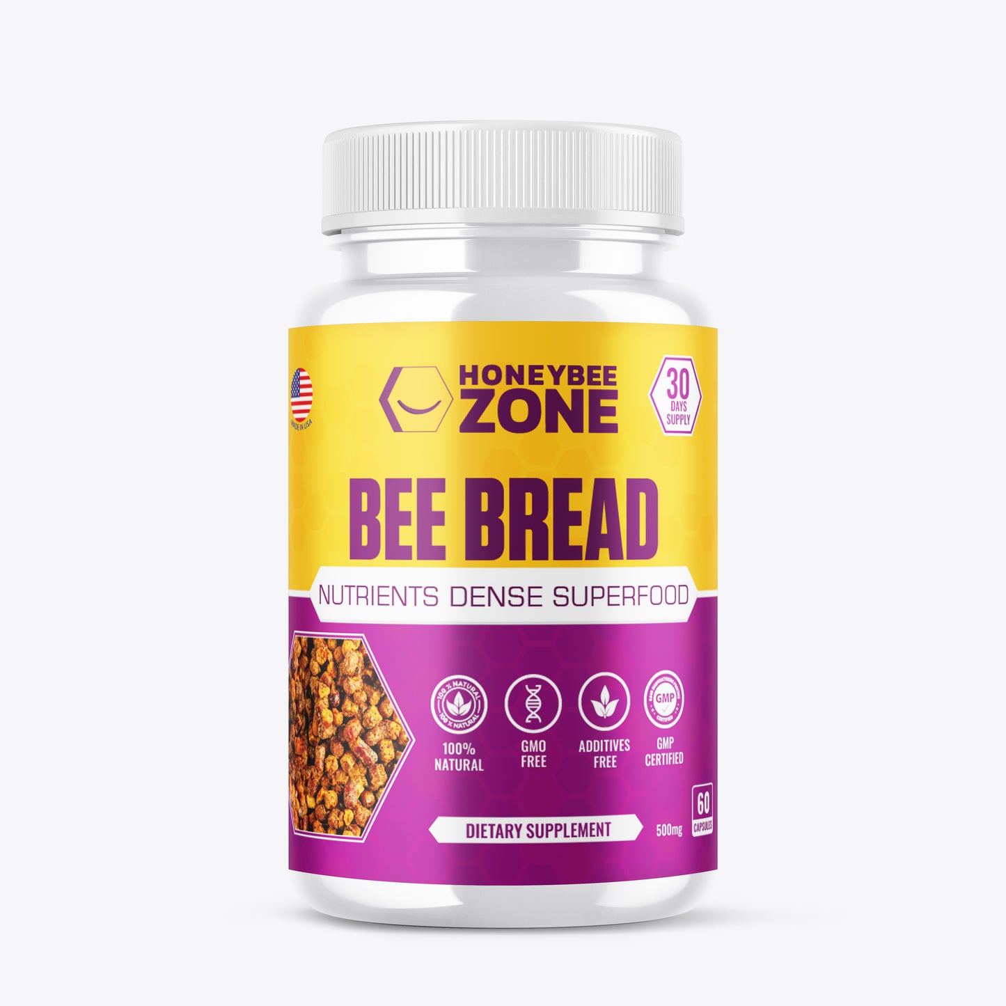 100% Natural Raw Bee Bread 60 Capsules