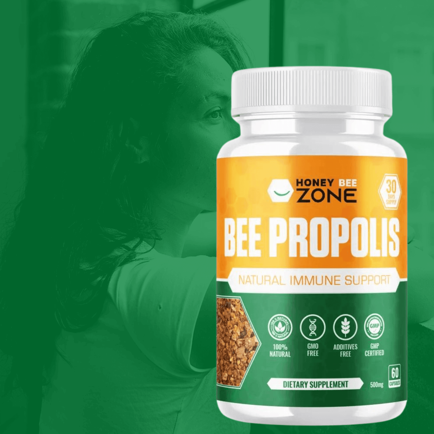 Bee Propolis Extract Capsules, 500 mg 60 Vegan Capsules for Men and Women - HONEYBEEZONE