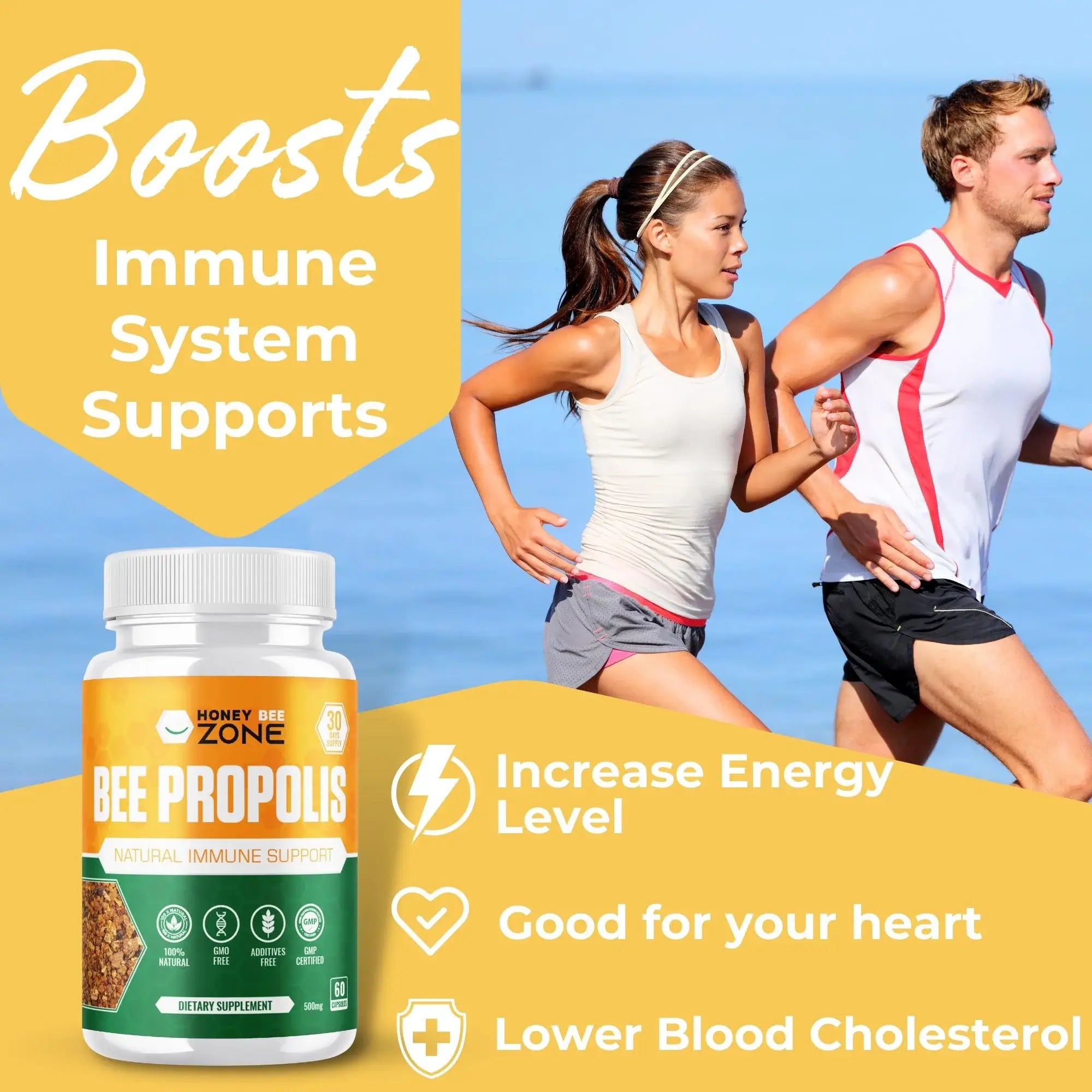 Bee Propolis Extract Capsules, 500 mg 60 Vegan Capsules for Men and Women - HONEYBEEZONE