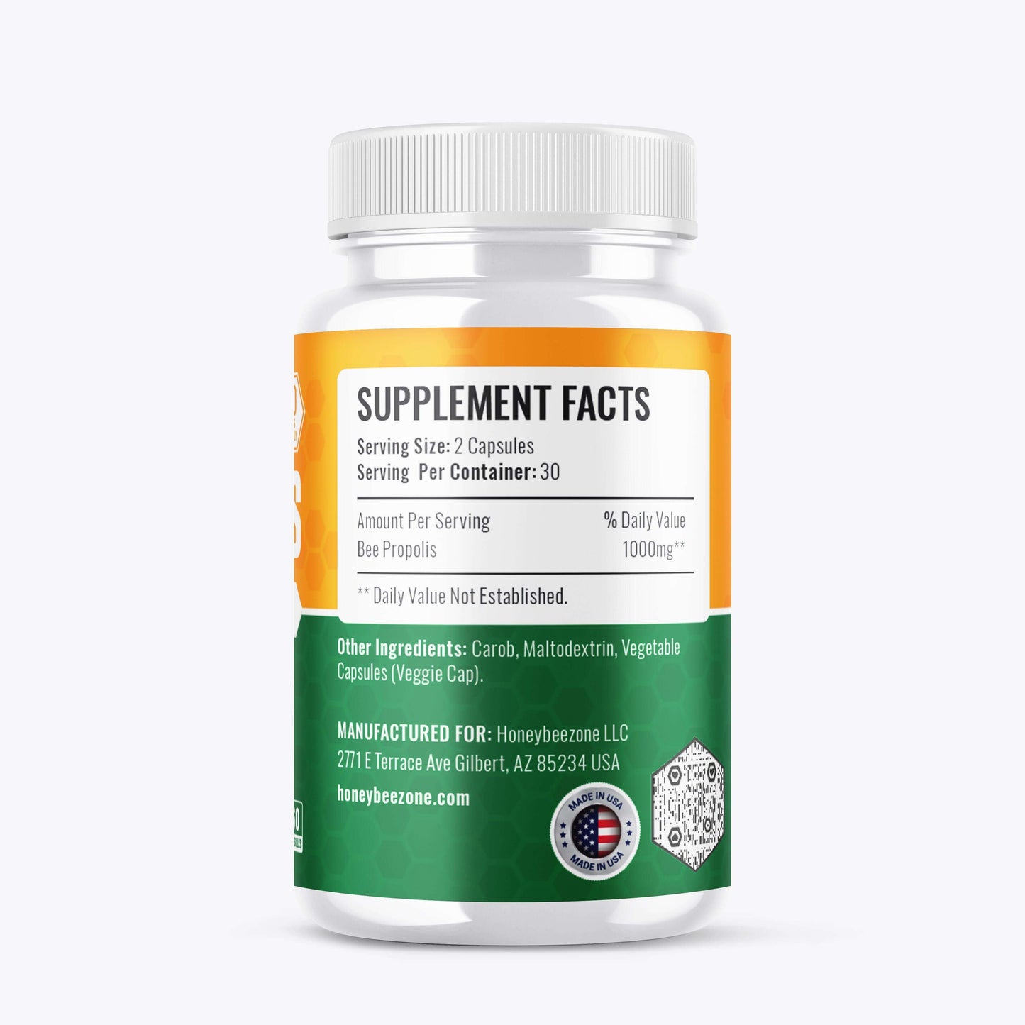 Bee Propolis Extract Capsules, 500 mg 60 Vegan Capsules for Men and Women - HONEYBEEZONE