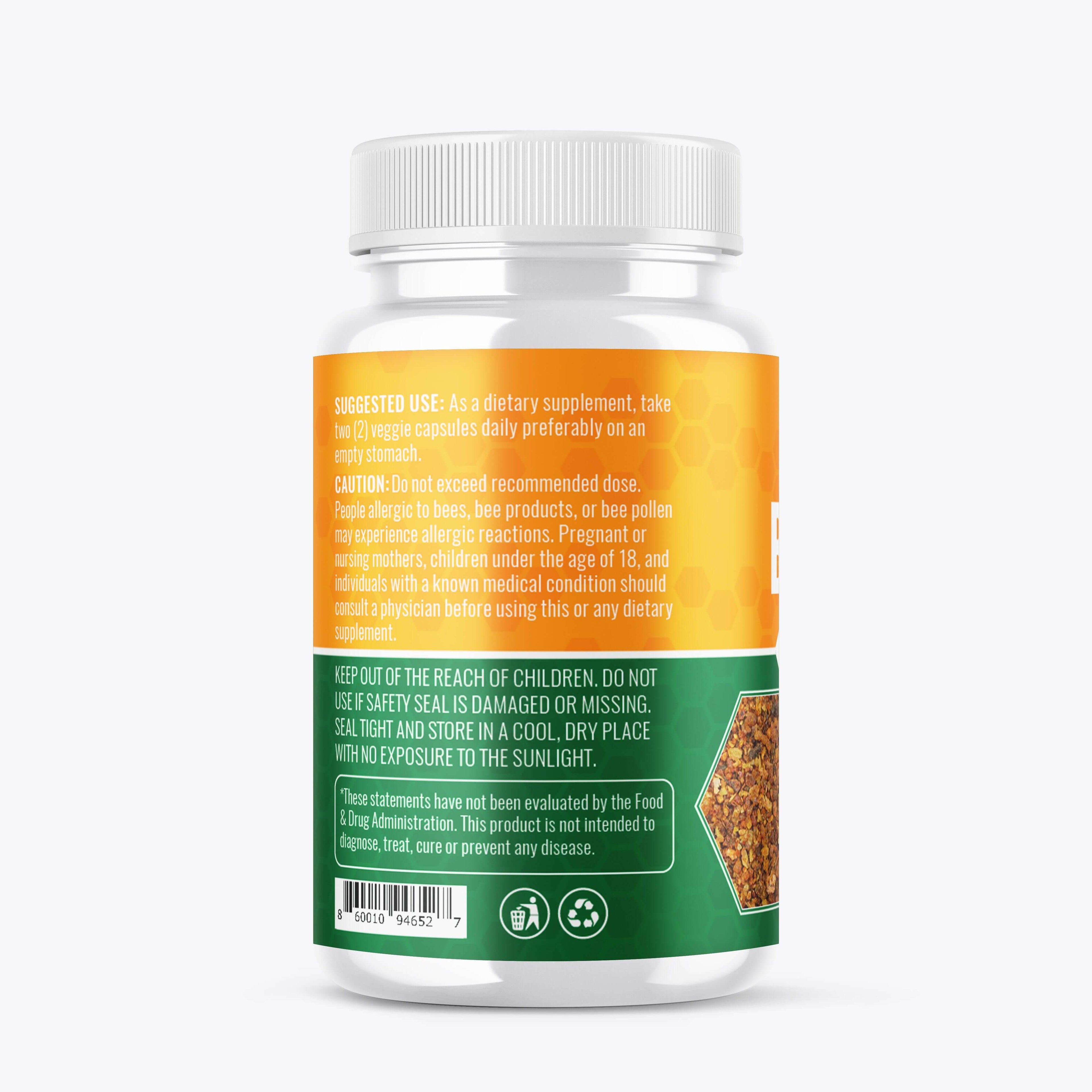 Bee Propolis Extract Capsules, 500 mg 60 Vegan Capsules for Men and Women - HONEYBEEZONE