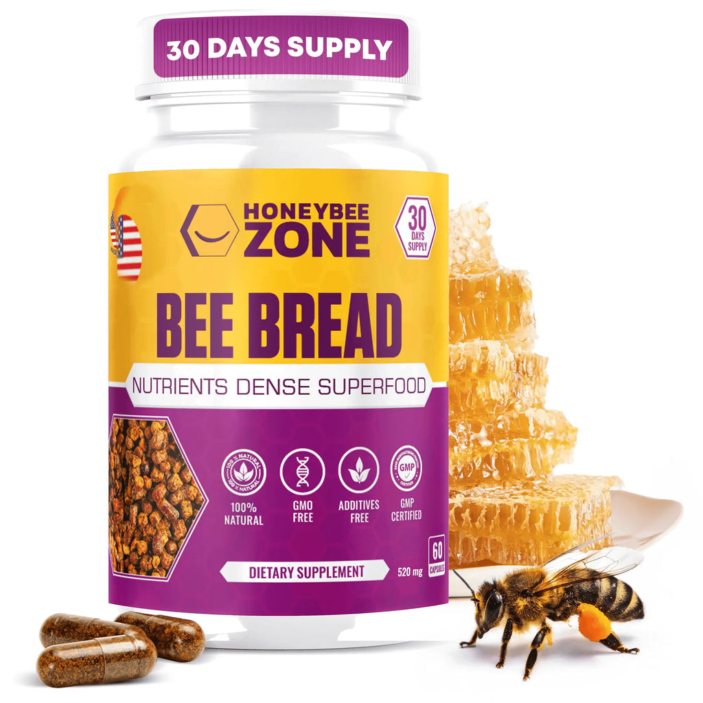 100% Natural Raw Bee Bread 60 Capsules - HONEYBEEZONE