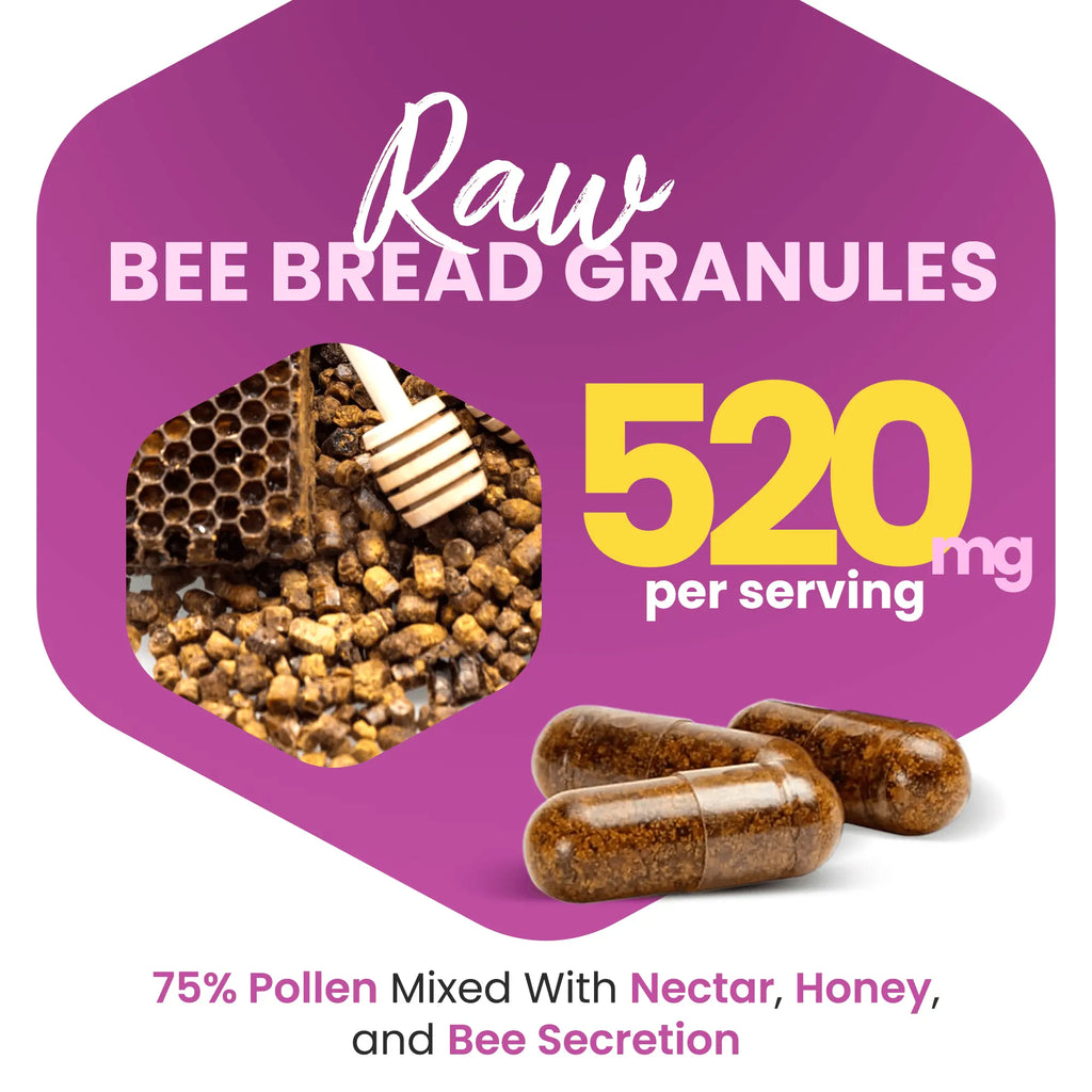 100% Natural Raw Bee Bread 60 Capsules - HONEYBEEZONE