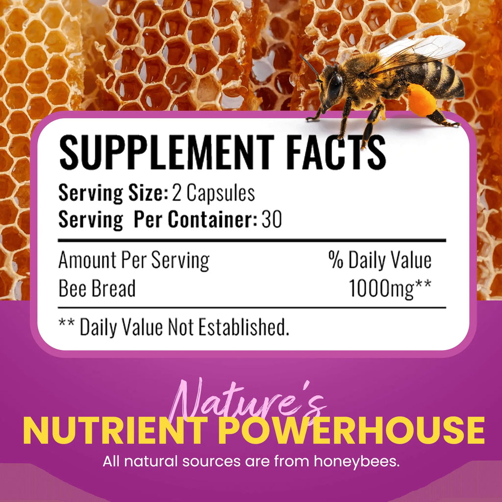 100% Natural Raw Bee Bread 60 Capsules - HONEYBEEZONE