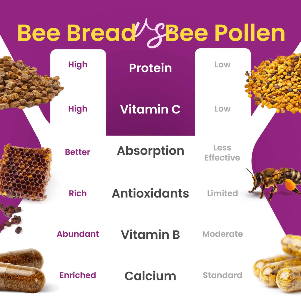 100% Natural Raw Bee Bread 60 Capsules - HONEYBEEZONE