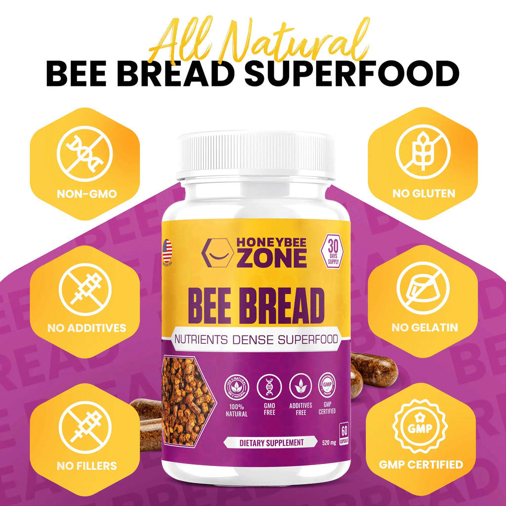 100% Natural Raw Bee Bread 60 Capsules - HONEYBEEZONE