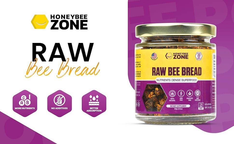 100% Natural Raw Bee Bread Non-GMO, Gluten-Free, 3.5 oz Bee Supplement - HONEYBEEZONE