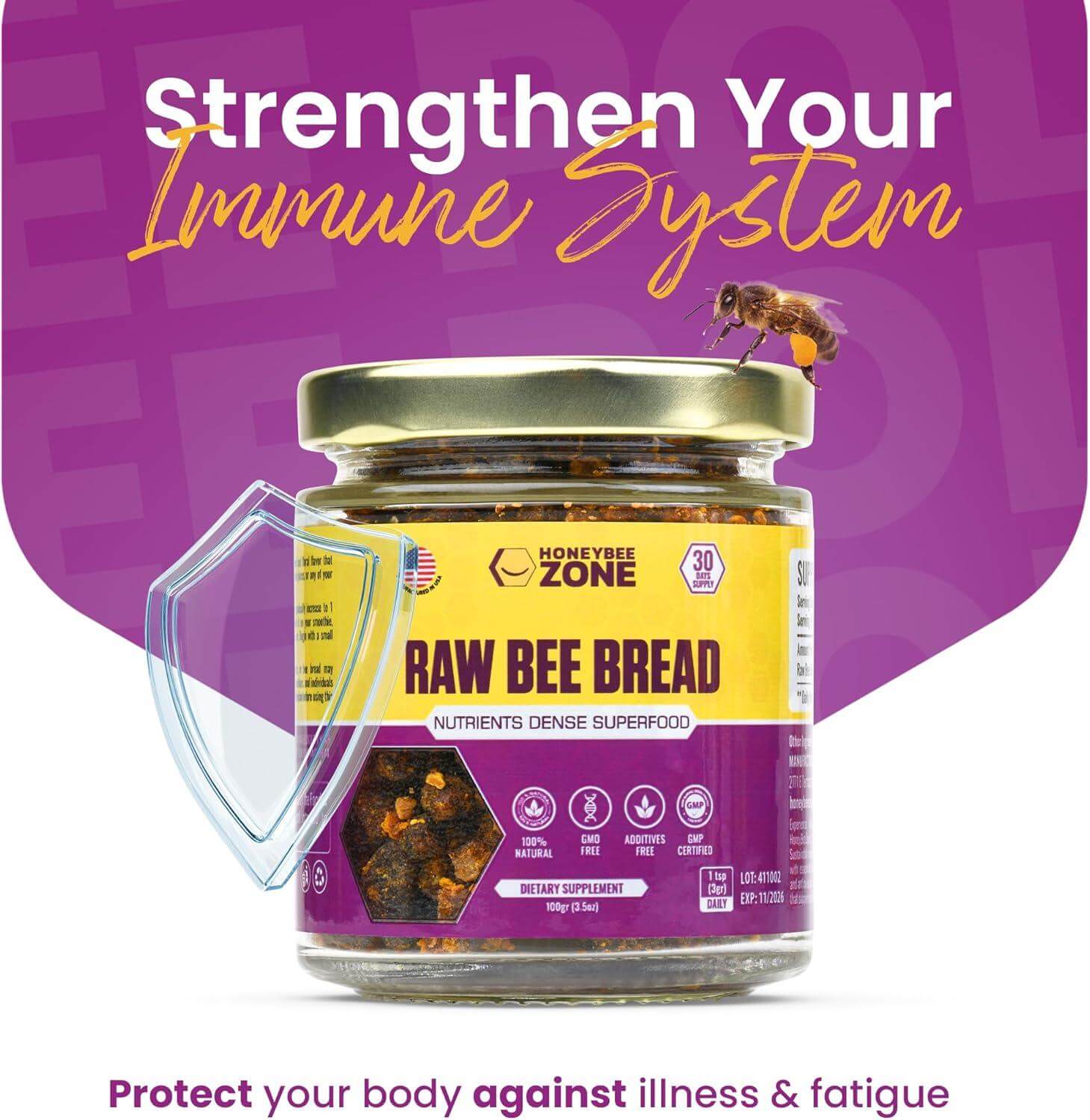 100% Natural Raw Bee Bread Non-GMO, Gluten-Free, 3.5 oz Bee Supplement - HONEYBEEZONE