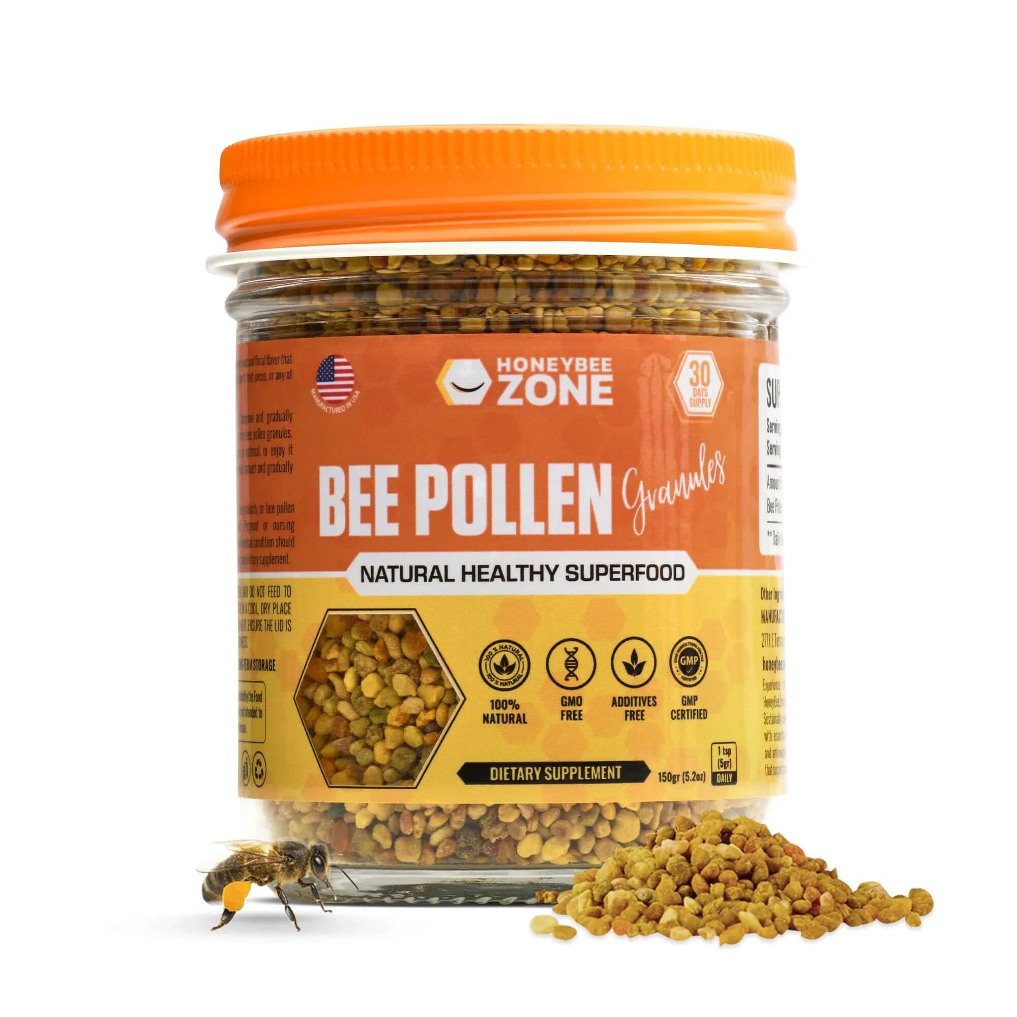 Bee Pollen Supplement 100% Natural Raw Bee Pollen Granules Fermented Pollen 5.2 oz - HONEYBEEZONE