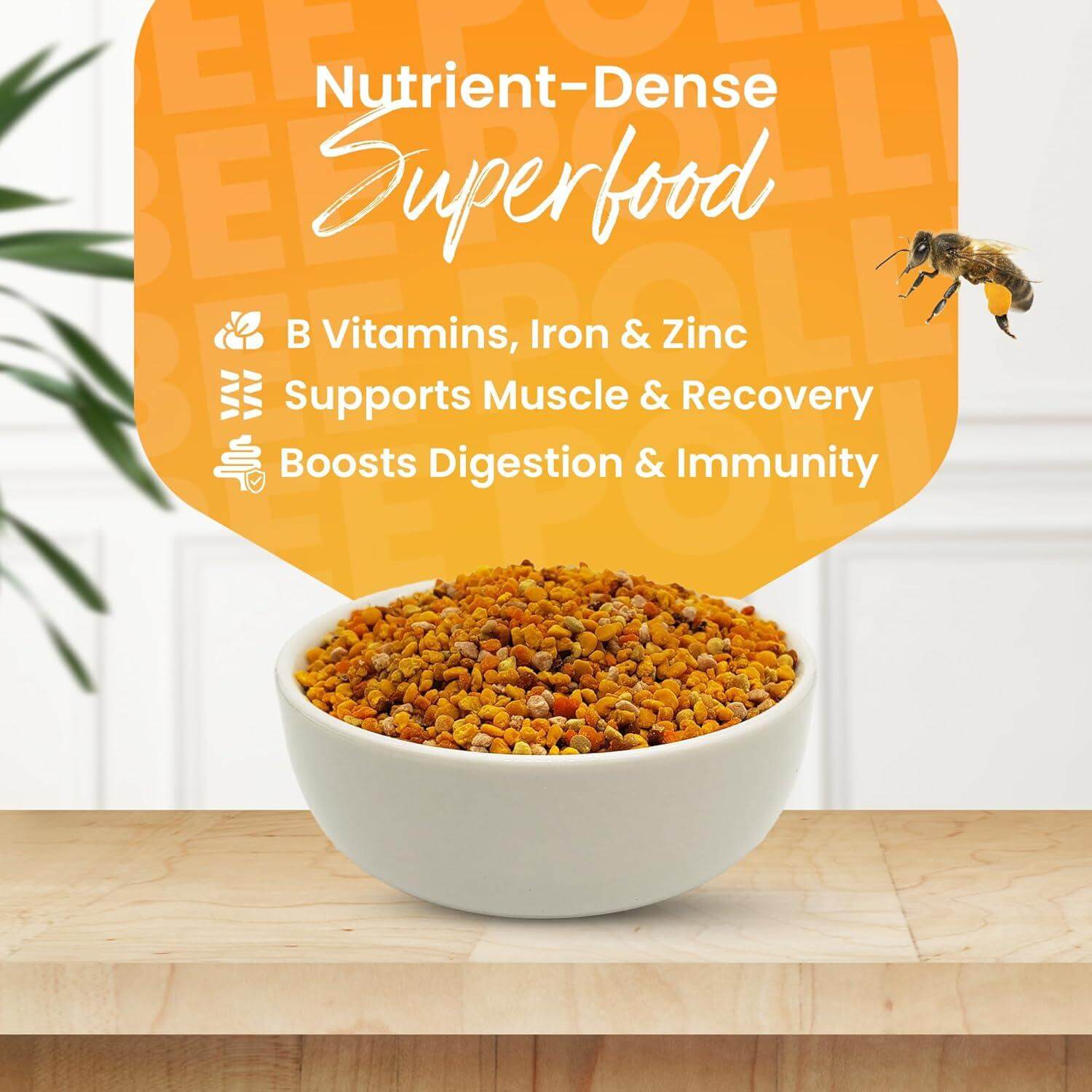 Bee Pollen Supplement 100% Natural Raw Bee Pollen Granules Fermented Pollen 5.2 oz - HONEYBEEZONE
