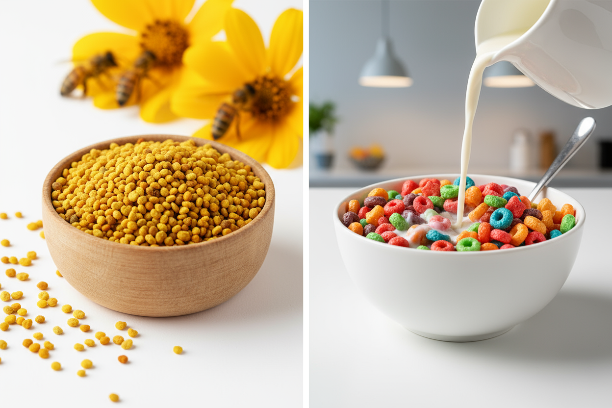 bee pollen vs cereal , i want to make comparison need an image for this