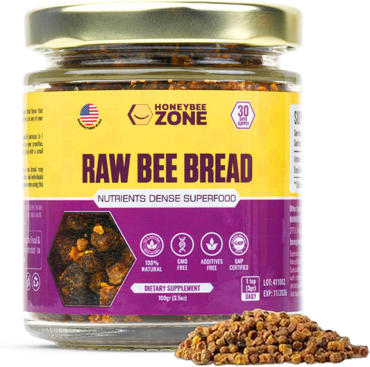 100% Natural Raw Bee Bread Non-GMO, Gluten-Free, 3.5 oz Bee Supplement