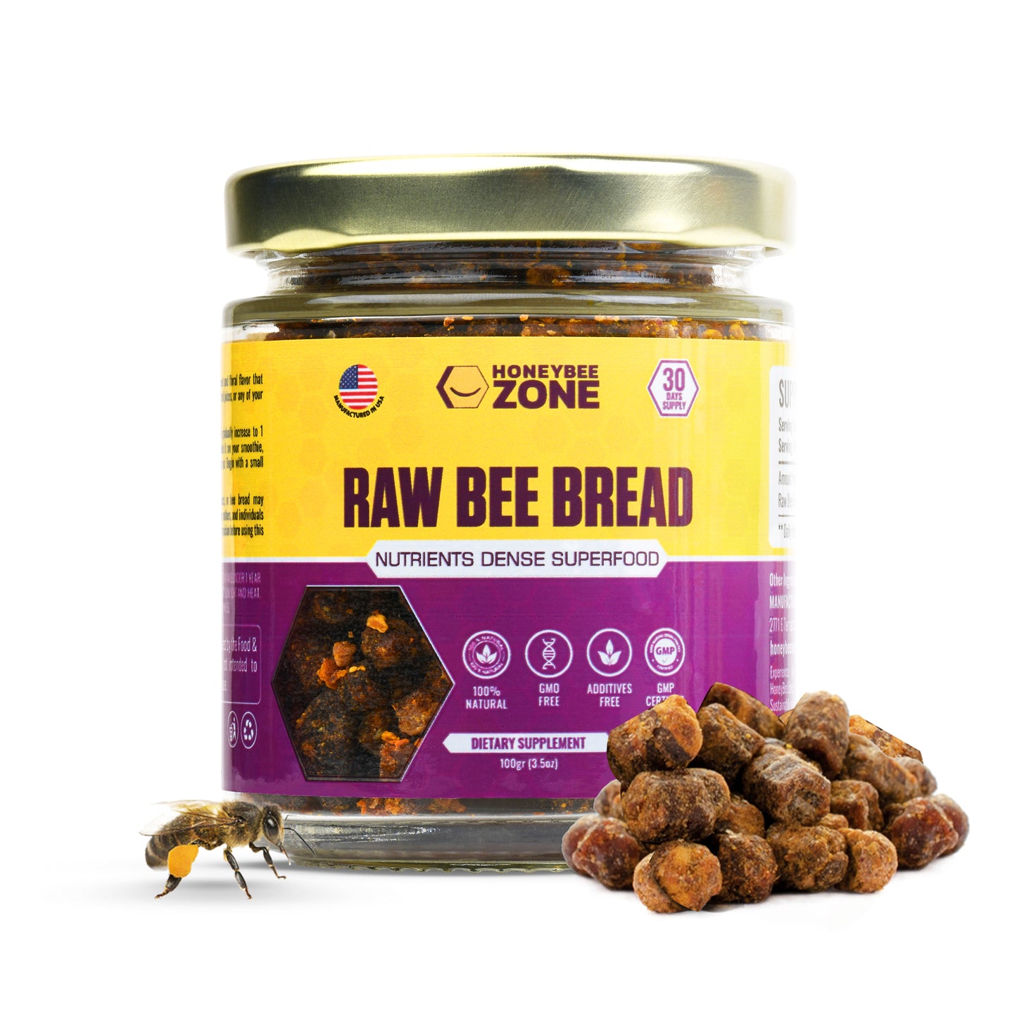 Pan de abeja crudo sin OMG ni gluten, suplemento de abeja de 3.5 oz