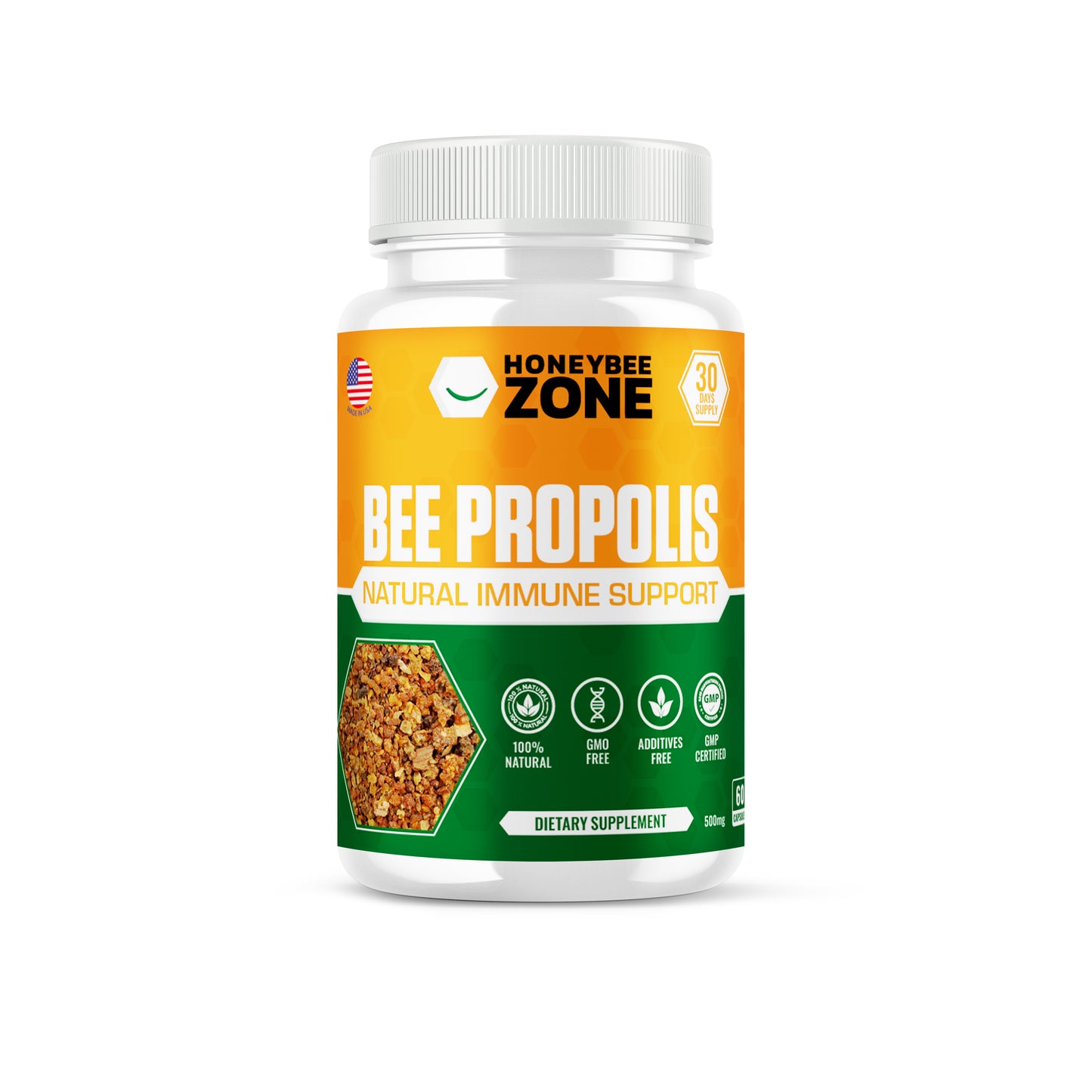 Bee Propolis Extract Capsules, 500 mg 60 Vegan Capsules for Men and Women