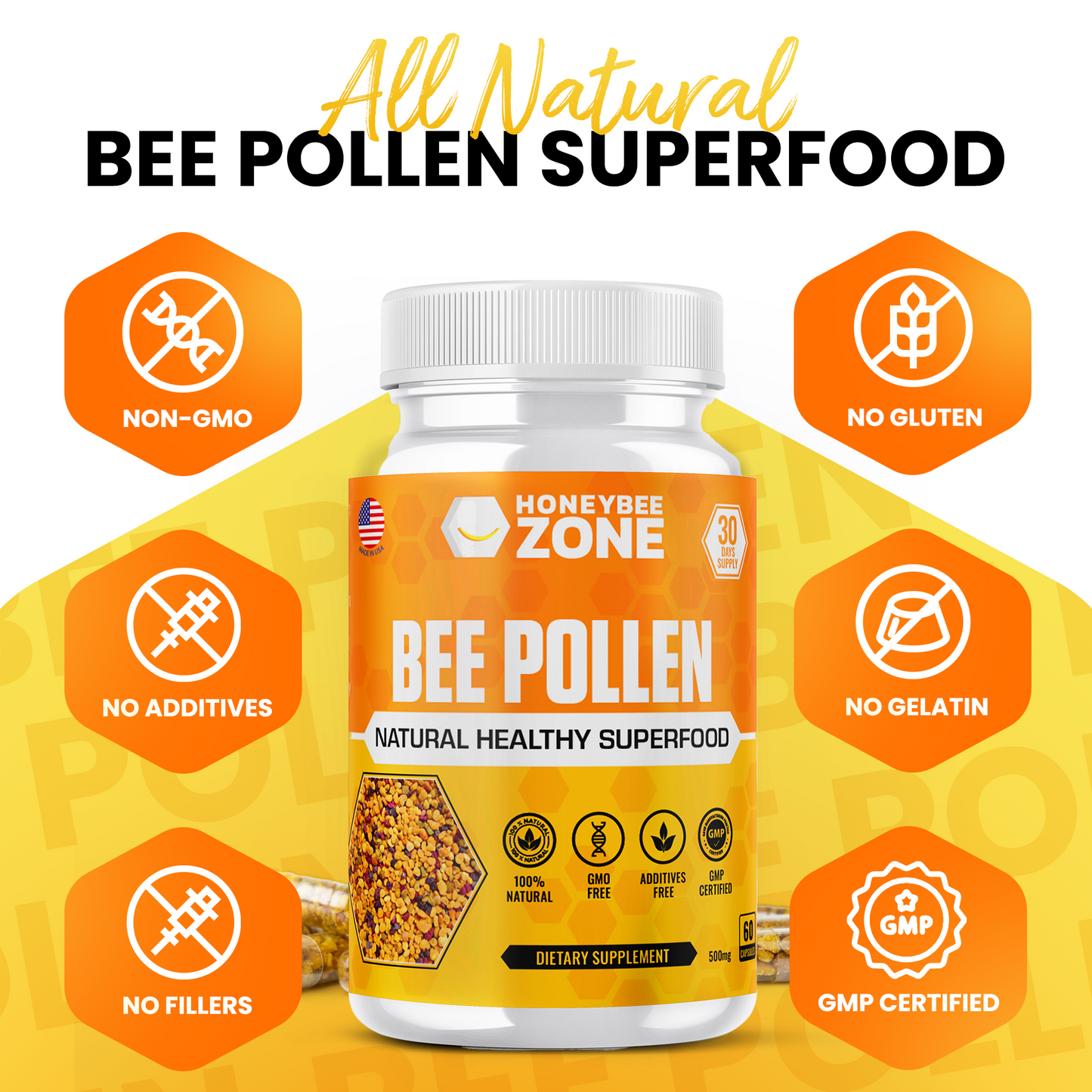 Bee Pollen Granules in Capsules 60 Capsules