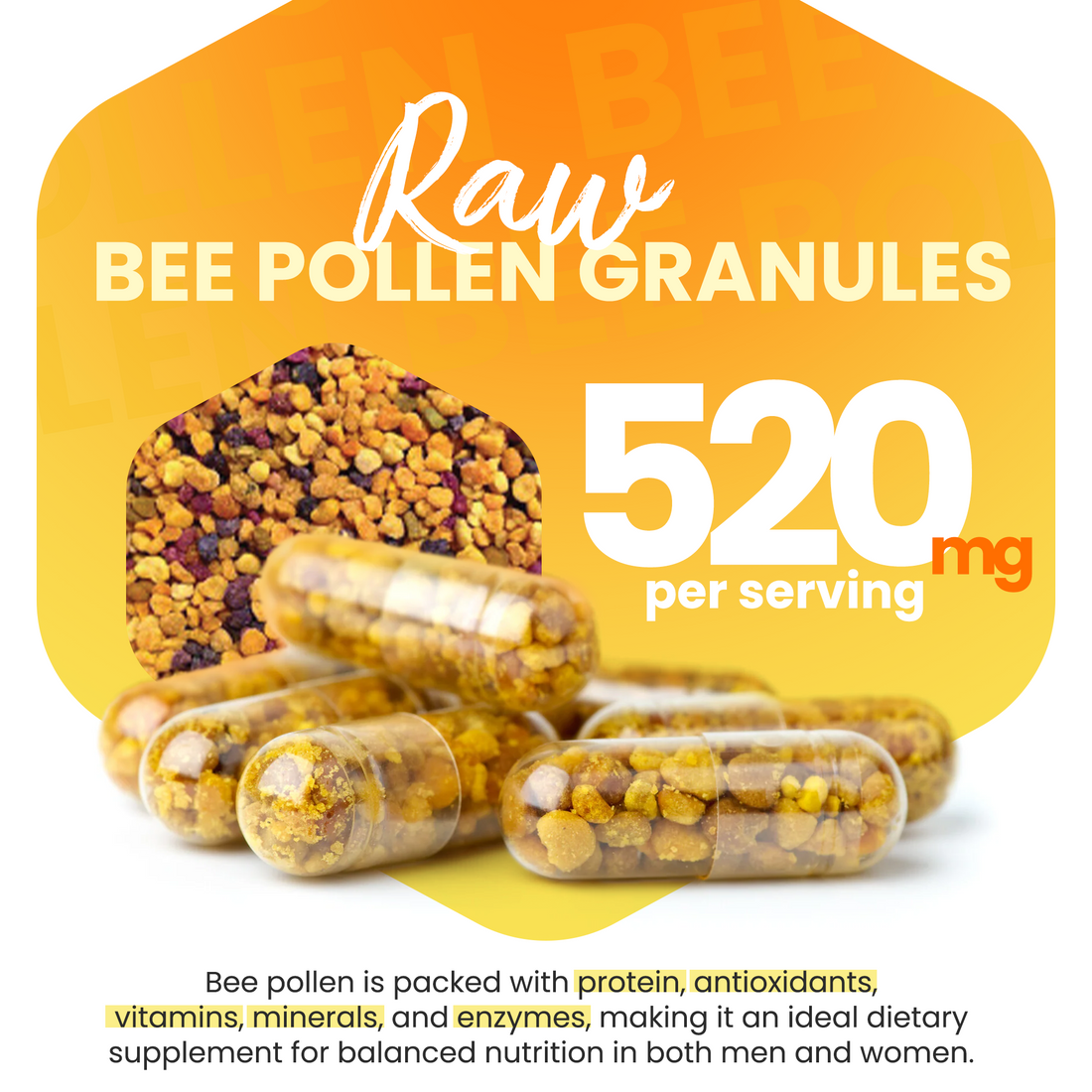 Bee Pollen Granules in Capsules